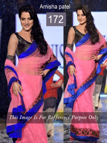 Elegant Ameesha Patel Replica Pink Embroidered Saree-0