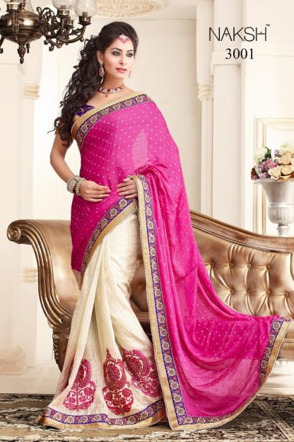 Beautiful Pink And Cream Bridal Saree-0