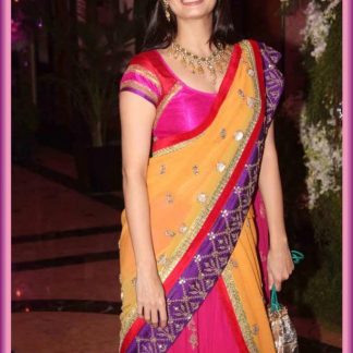 Bollywood Beauty Dia Mirza in Color Combination Pattern Saree-0