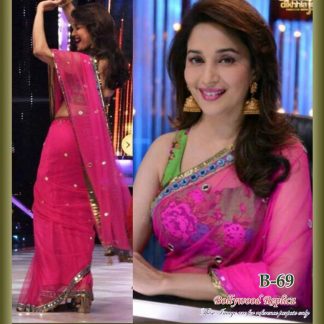 Pretty Actress Madhuri Dixit Wearing a Pink Net Saree-0