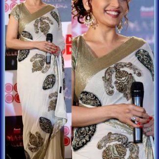 Bollywood Actress Madhuri Dixit in Beautiful White Chiffon Saree-0