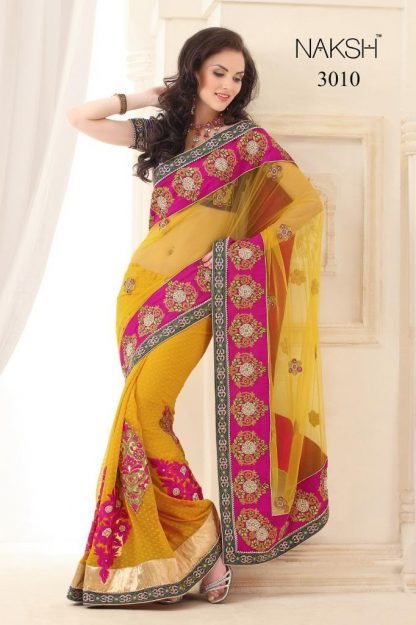 Splendid Pink and Yellow Designer Net Saree-0