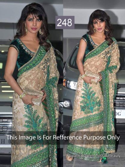 Bollywod Replica Priyanka Chopra Spotted on a Beige and Green Designer Saree-0
