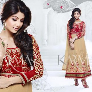 Bollywood Actress Shilpa Shetty Red and Cream Anarkali Suit-0