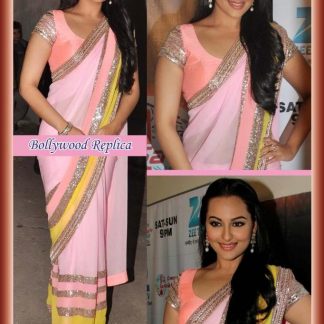 Bollywood Replica Sonakshi Sinha Pink and Yellow Saree-0