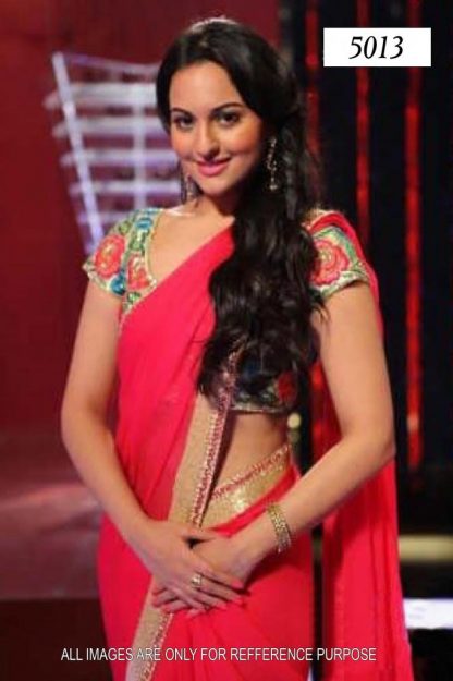 Bollywood Actress Sonakshi Sinha Red Designer Style Saree-0