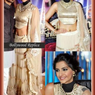 Fashion Frenzy Actress Sonam Kapoor in off White Shimmer Net Lehenga-0