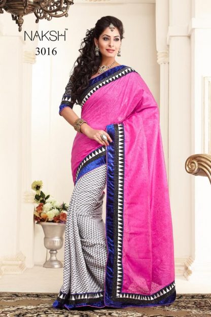 Beauteous Designer Pink with Violet and White and Grey Checks Saree-0