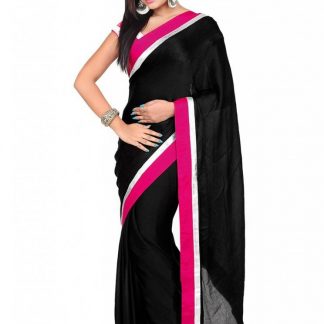 Beautiful Bold Black Saree with Pink Borders-0