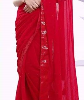 Beautiful Red Chiffon Saree with Sequined Work-0
