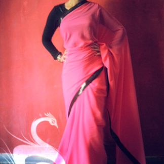 Bright Pink Georgette Saree with Velvet Blouse-0