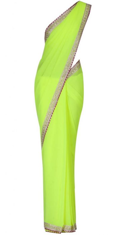 Designer Georgette Plain Neon Green Saree-0