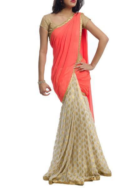 Beautiful Georgette Red and Off White Saree-0