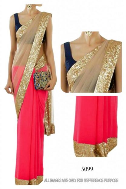 Gorgeous Beige and Pink Designer Saree Having Sparkling Golden Border-0