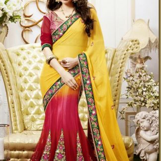 Designer Gorgeous Yellow and Red Lehenga Saree-0
