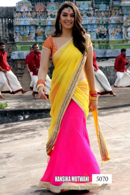 Bollywood Replica Hansika Motwani Yellow and Pink Lehenga Saree-0
