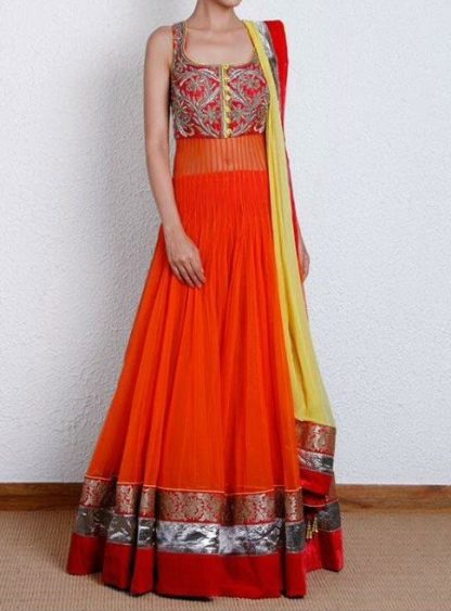 Long Length Orange Anarkali Dress-0