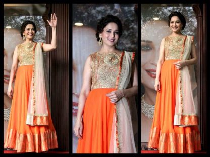Gorgeous Actress Madhuri Dixit Designer Orange Salwar Suit-0