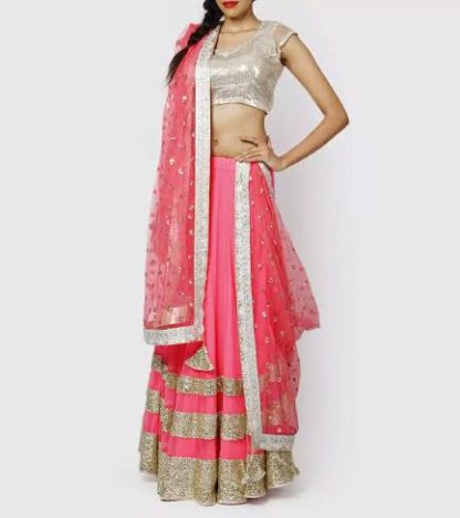 Pink Georgette Lehenga with Sequined Border Work-0