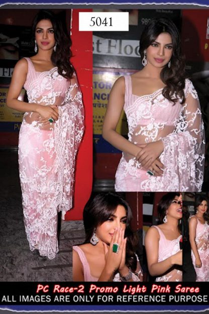 Indian Actress Priyanka Chopra Ethnic Light Pink Saree-0