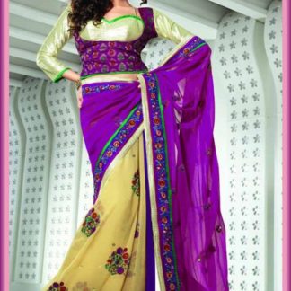 Trendy and Latest Fashion Purple and Yellow Designer Saree-0