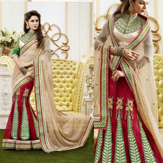 Gorgeous Lehenga Saree in Red and Off White Color-0