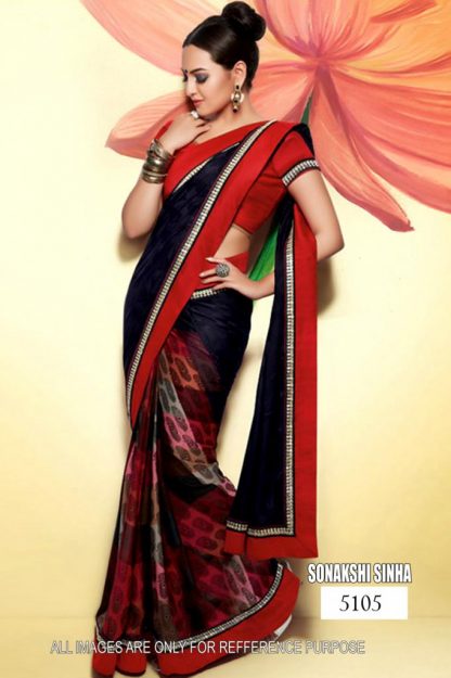 Bollywood Actress Sonakshi Sinha in Ethnic Blue and Red Saree-0