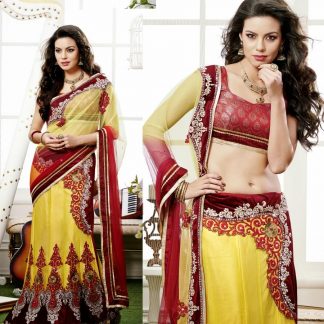 Beautiful Style Lehenga Saree in Red and Yellow Color-0